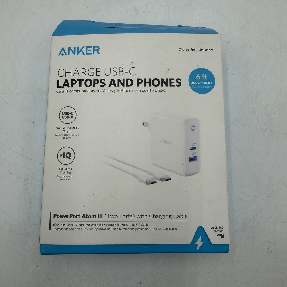Anker PowerPort Atom III 60W USB-C Charger Comes with 6-ft USB-C CABLE B2322